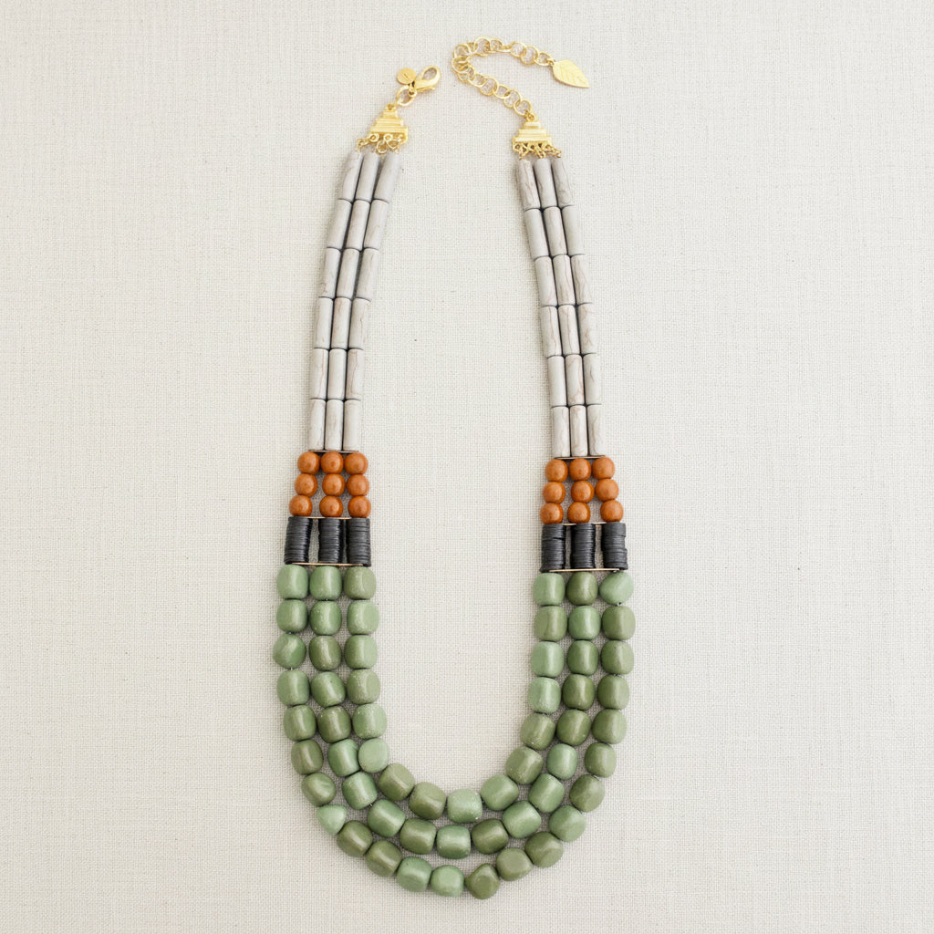 [David Aubrey Jewelry - FER221 Three strand gray and green necklace.], [Necklaces], [David Aubrey Jewelry], [Plum Bottom].