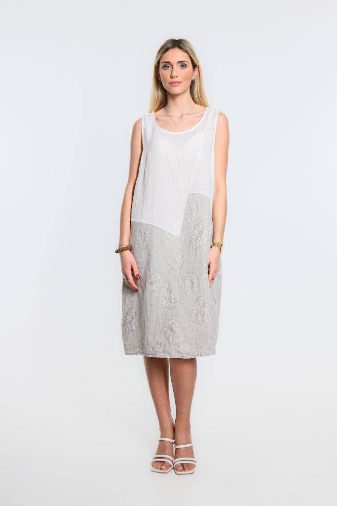 [TINA Stephens Italy/Tees By Tina - Donna Leaf Jacquard Insert Linen Dress (DT123J): 109 Natural], [CLOTHING], [TINA Stephens Italy/Tees By Tina], [Plum Bottom].
