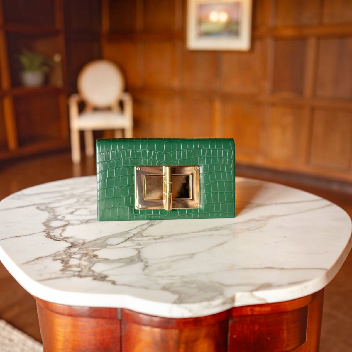 [Lisi Lerch - Lillian - Green Croc Clutch - WS: Emerald], [Handbags], [Lisi Lerch], [Plum Bottom].