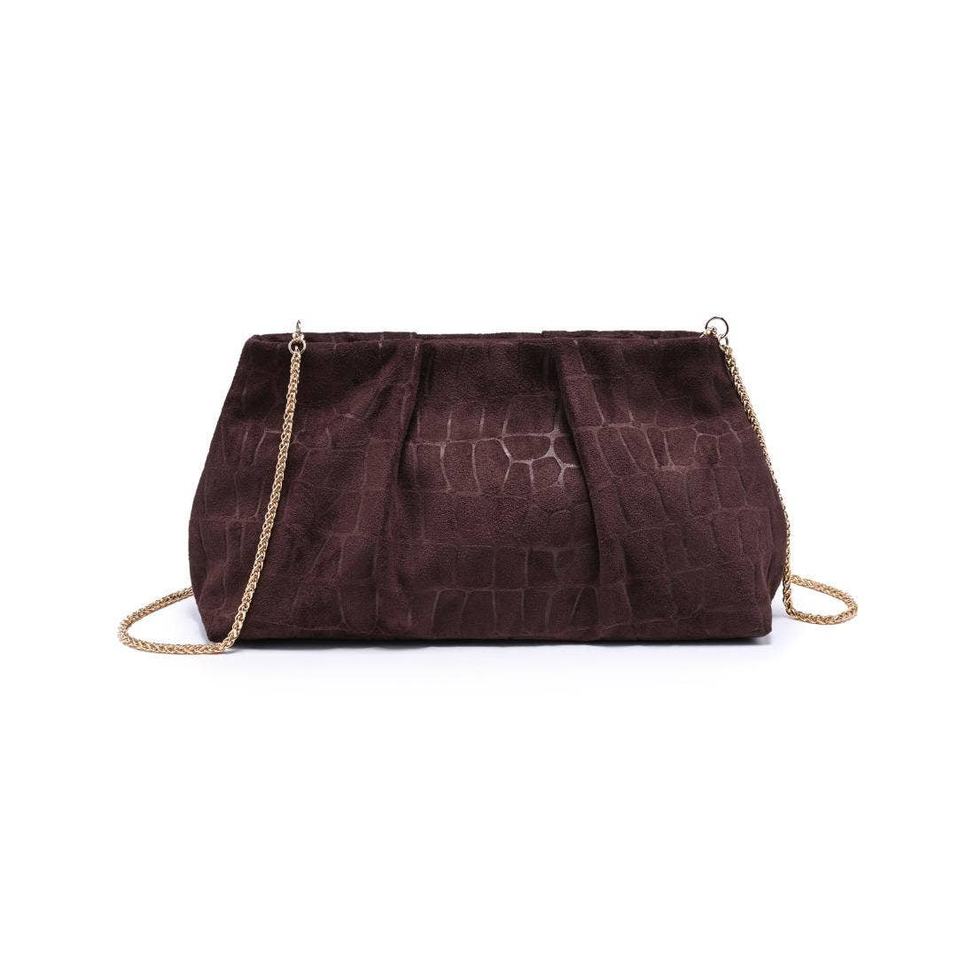[Moda Luxe - Elva - Croc Embossed Faux Suede Clutch: Olive], [Handbags], [Moda Luxe], [Plum Bottom].