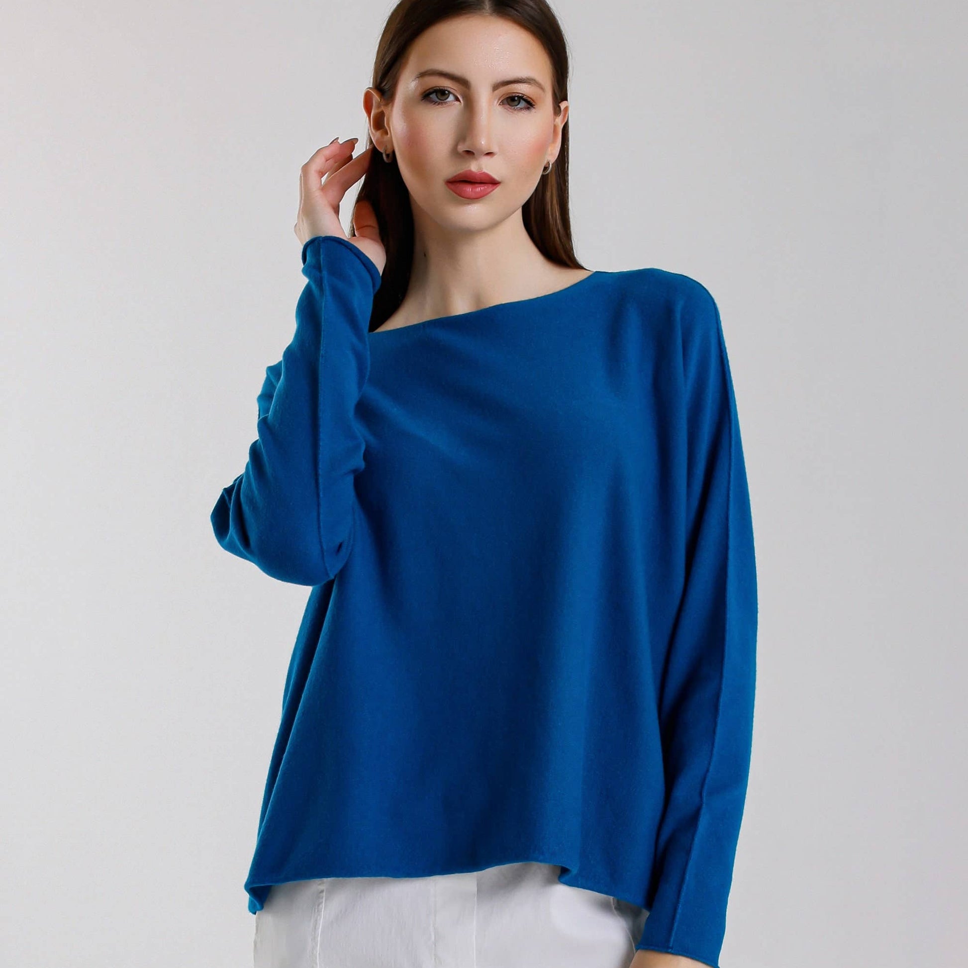 [TINA Stephens Italy/Tees By Tina - Laurin Seriously Soft Jewel Neck Sweater (BLS425): 401 Cobalt / One Size], [Sweater], [TINA Stephens Italy/Tees By Tina], [Plum Bottom].