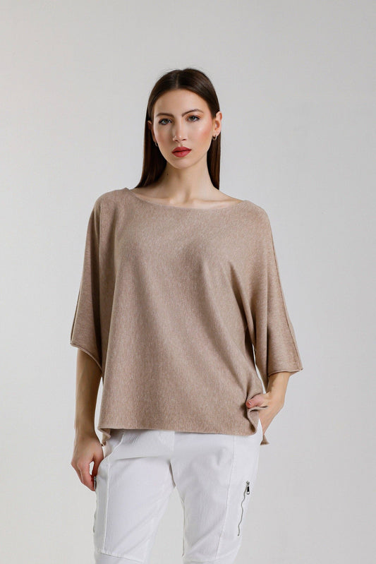 TINA Stephens Italy/Tees By Tina - Quinley Seriously Soft Boat Neck Sweater (BSS402): 234 Champagne Melange / One Size