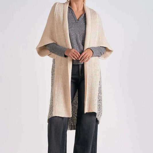 ELAN - Cliff 3/4 Sleeve Cardigan - Off White/Grey, Sweaters, ELAN, Plum Bottom