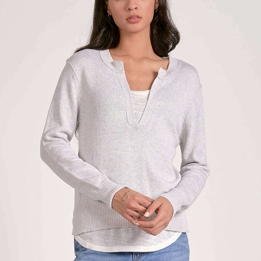 ELAN - Double Layered Sweater - Grey, Sweaters, ELAN, Plum Bottom