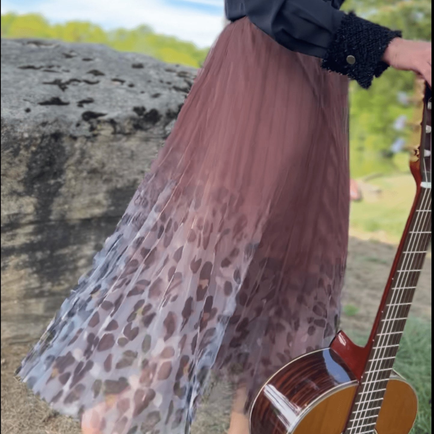 [Ellyndale - Fairy pleating mesh Skirt with Leopard print hem (Brown): Brown / O/S], [Skirts], [Ellyndale], [Plum Bottom].