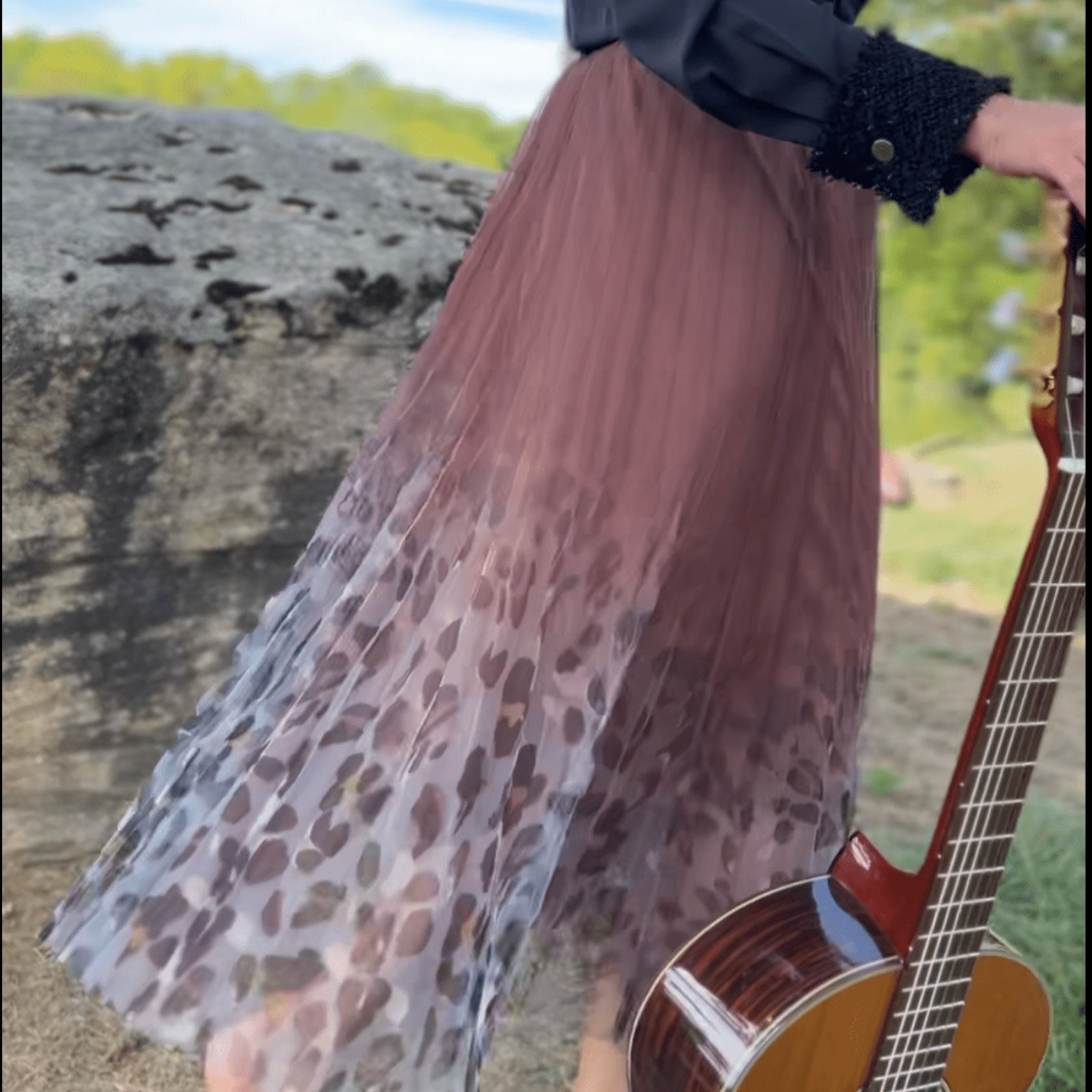 [Ellyndale - Fairy pleating mesh Skirt with Leopard print hem (Brown): Brown / O/S], [Skirts], [Ellyndale], [Plum Bottom].