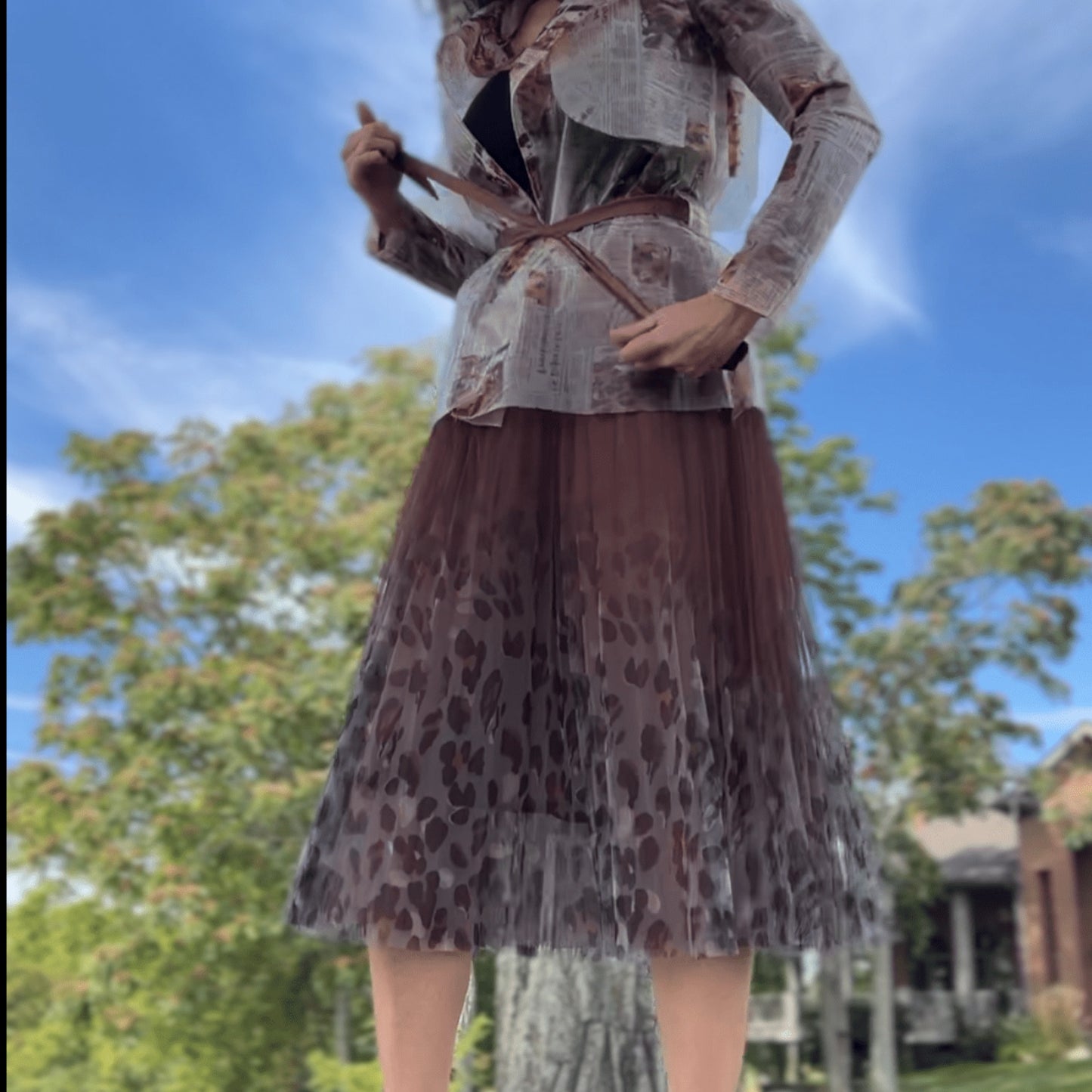 [Ellyndale - Fairy pleating mesh Skirt with Leopard print hem (Brown): Brown / O/S], [Skirts], [Ellyndale], [Plum Bottom].