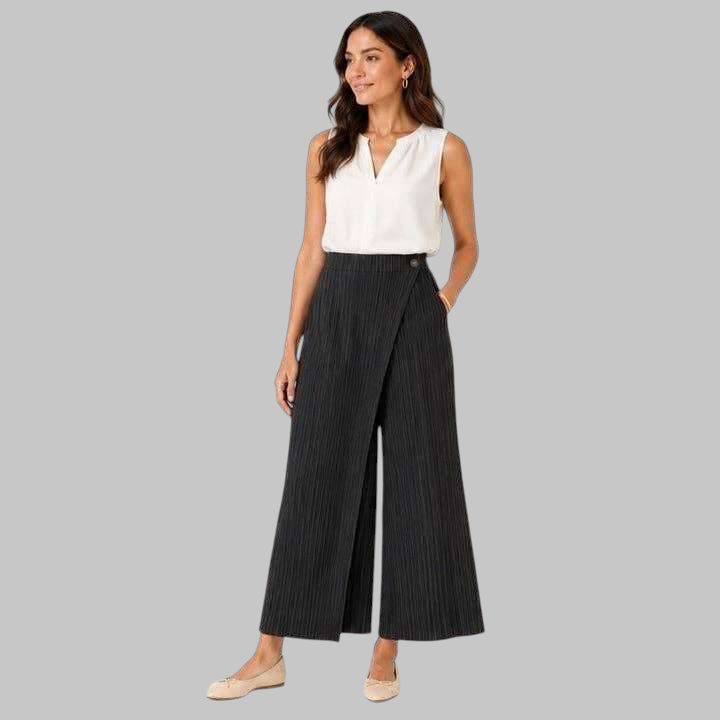 [Ellyndale - Pleated Pants with Pockets+front placket  (Black): Black / O/S], [Pants], [Ellyndale], [Plum Bottom].