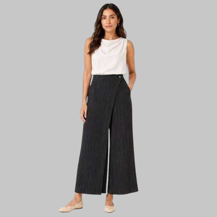 [Ellyndale - Pleated Pants with Pockets+front placket  (Black): Black / O/S], [Pants], [Ellyndale], [Plum Bottom].