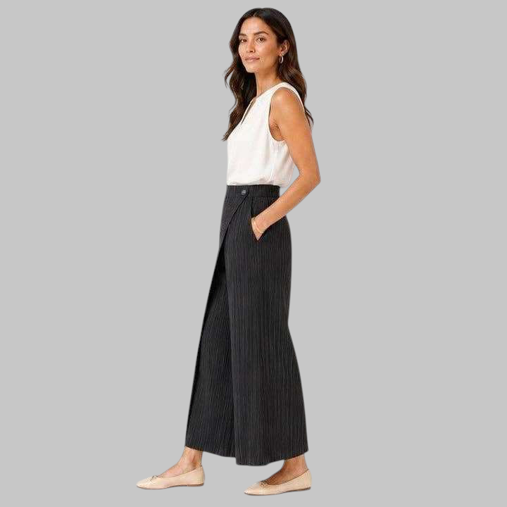 [Ellyndale - Pleated Pants with Pockets+front placket  (Black): Black / O/S], [Pants], [Ellyndale], [Plum Bottom].
