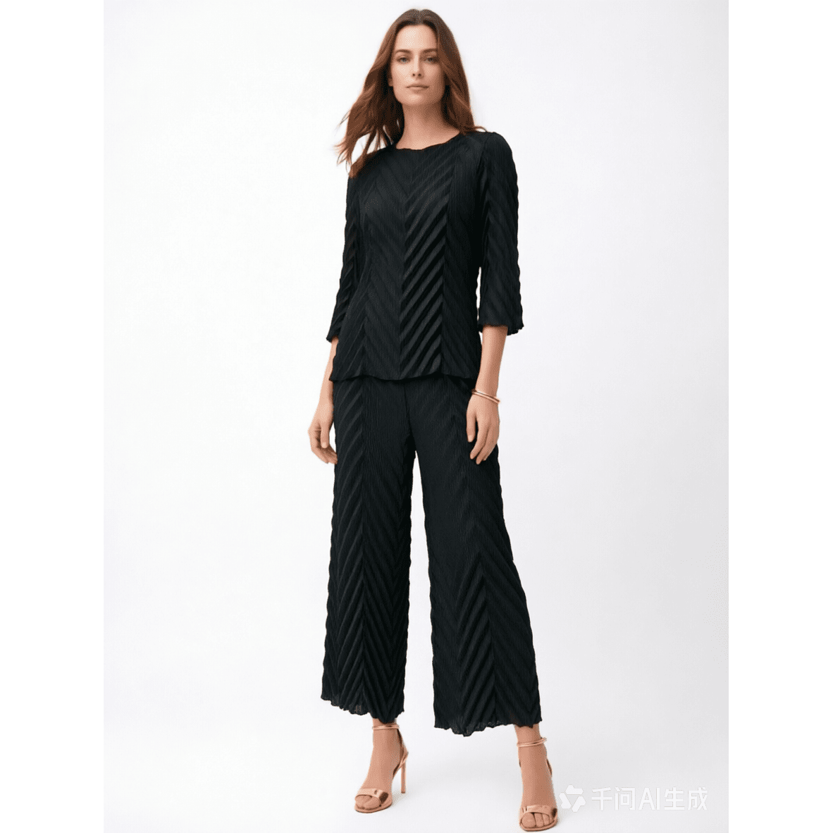 [Ellyndale - Pleating Pants with Pockets- Chevron Flow- Black], [Pants], [Ellyndale], [Plum Bottom].