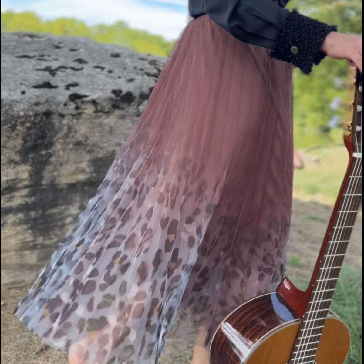[Ellyndale - Fairy pleating mesh Skirt with Leopard print hem (Brown): Brown / O/S], [Skirts], [Ellyndale], [Plum Bottom].