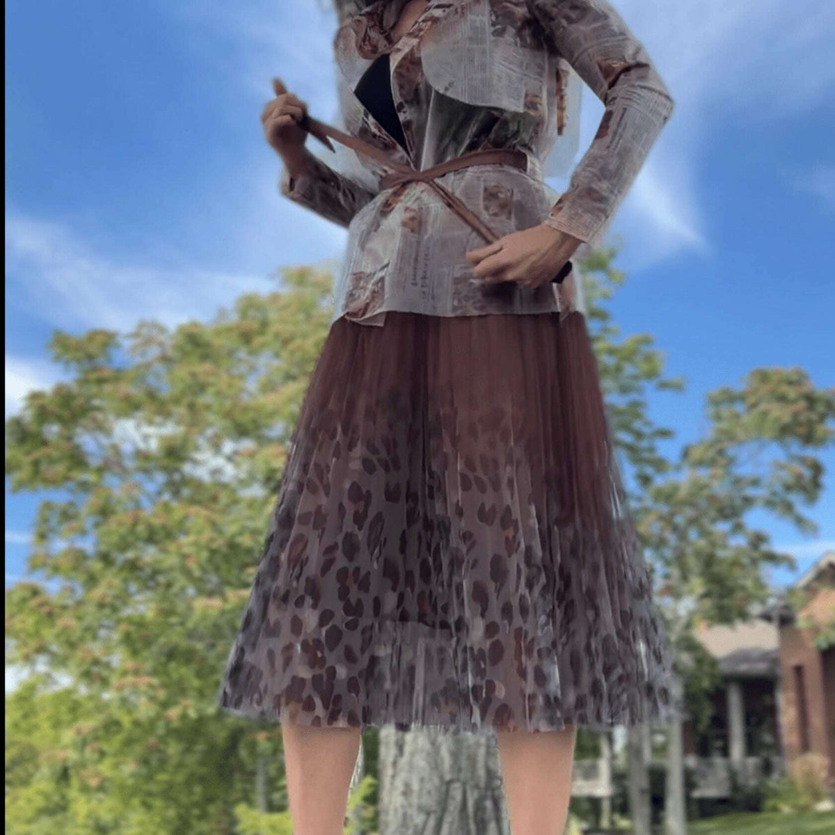 [Ellyndale - Fairy pleating mesh Skirt with Leopard print hem (Brown): Brown / O/S], [Skirts], [Ellyndale], [Plum Bottom].