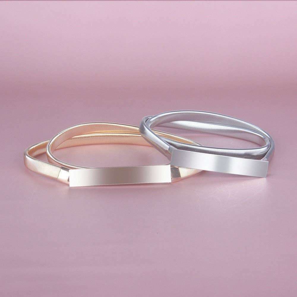 [Ellyndale - Metal Stretchable Belt (Silver): Silver / O/S], [ACCESSORIES], [Ellyndale], [Plum Bottom].