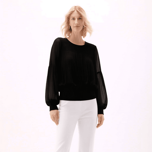 [Ellyndale - Pleating Long Sleeves Top- Chiffon Flow (Black): Black / O/S], [Tops], [Ellyndale], [Plum Bottom].