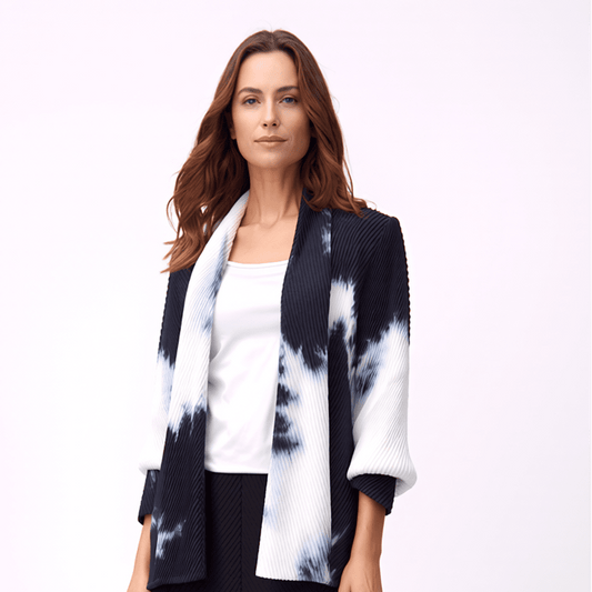 [Ellyndale - Pleating Jacket- Shawl Collar - Watercolor: Watercolor / O/S], [], [Ellyndale], [Plum Bottom].