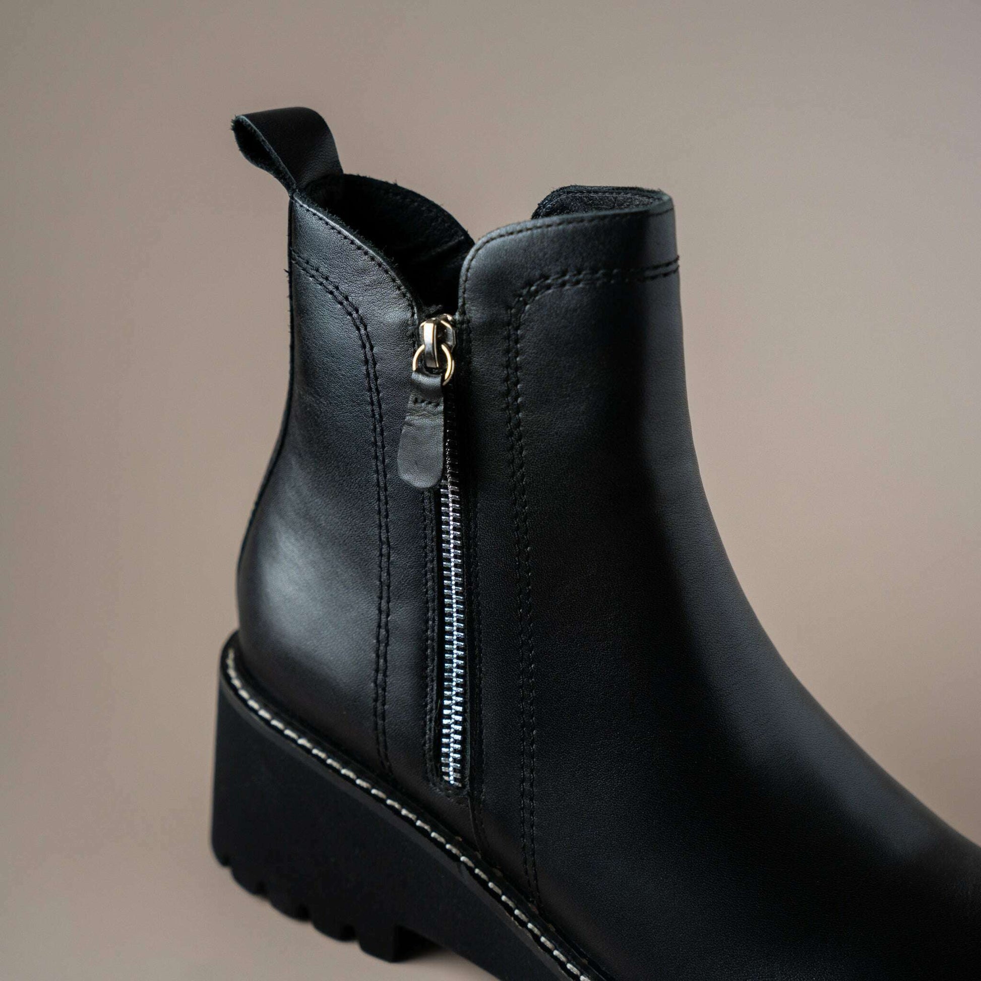 EOS - Parson - Black Leather Lug Sole Boot, Boots, EOS MELBOURNE, Plum Bottom