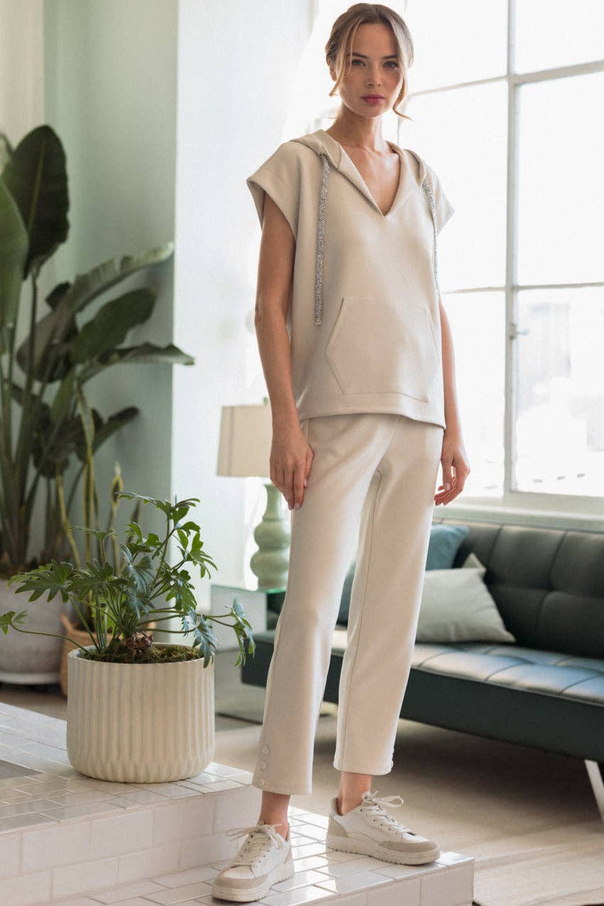 JOH APPAREL Felix Stretch Crepe Knit Pant Beige