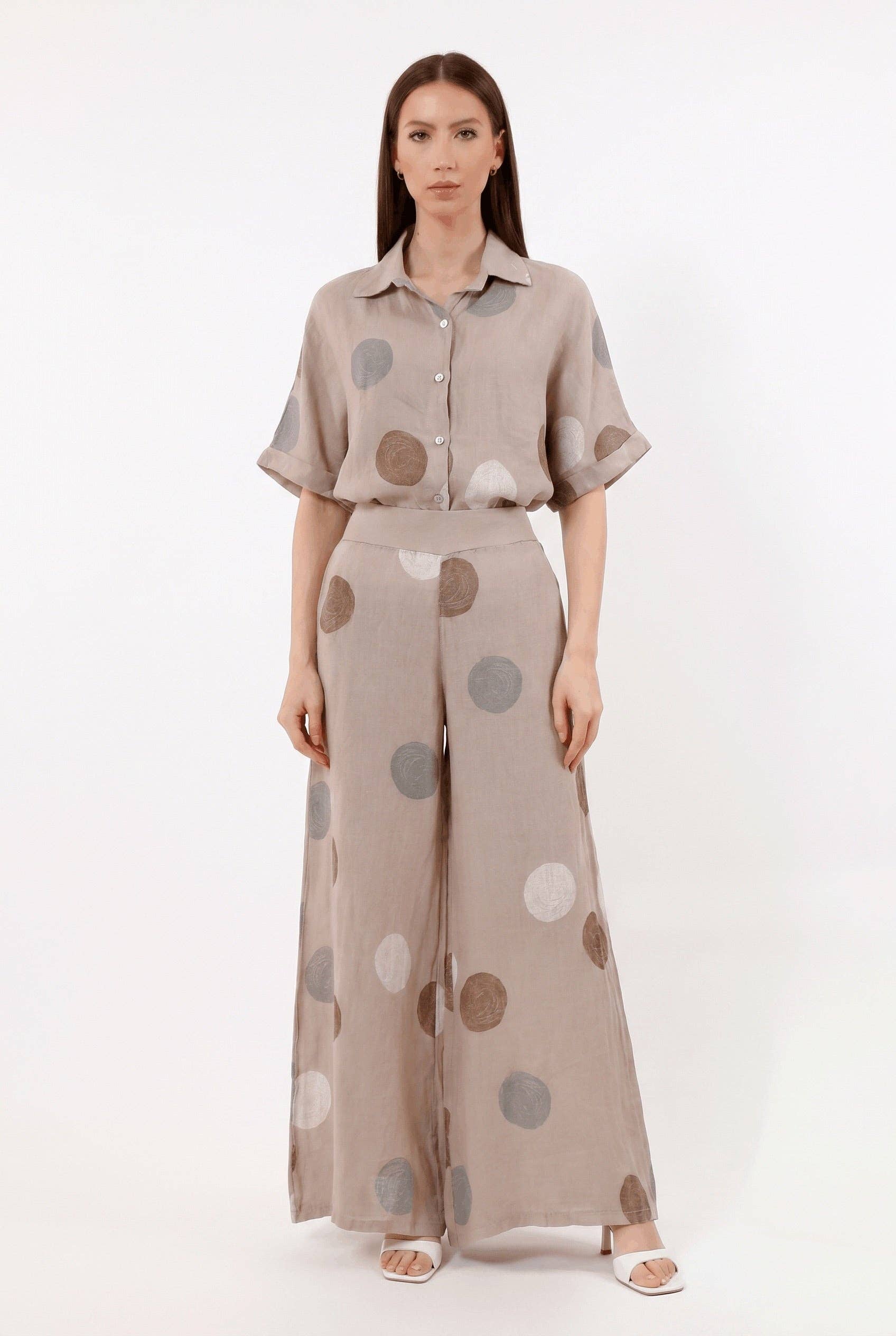 [TINA Stephens Italy/Tees By Tina - Meri Circle Linen Palazzo Pant (PL921C): 286 Cashmere / One Size], [Pants], [TINA Stephens Italy/Tees By Tina], [Plum Bottom].