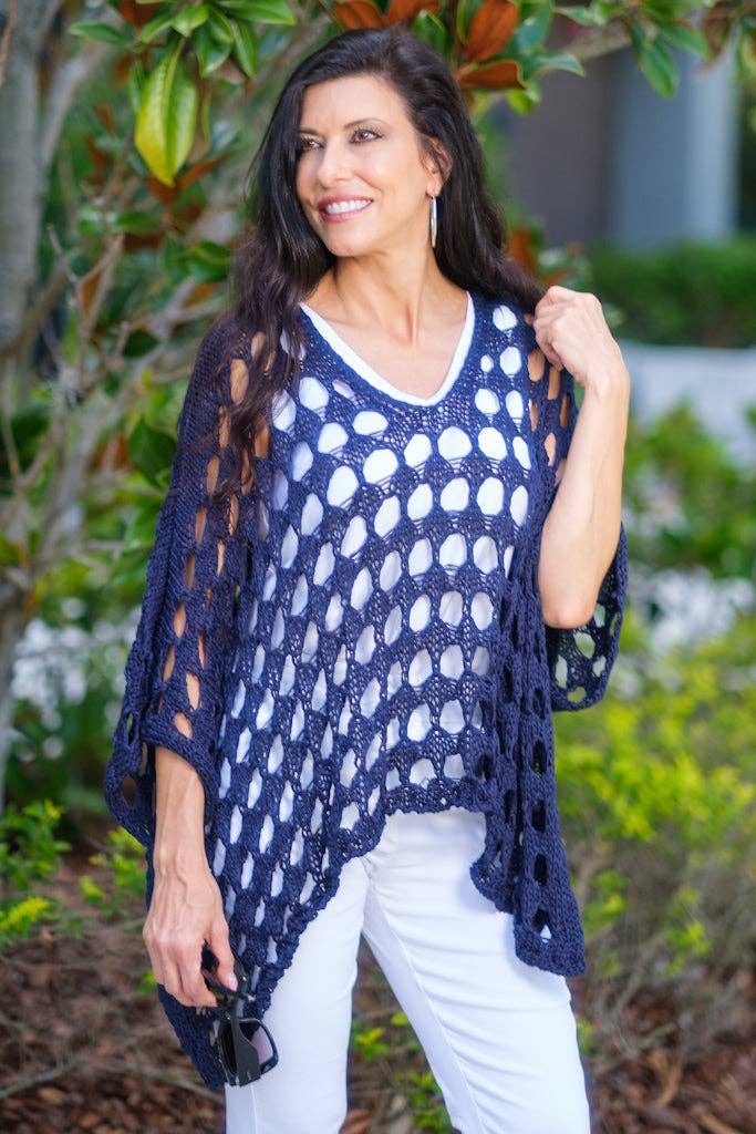 [TINA Stephens Italy/Tees By Tina - Oceana Circle Open Knit Topper (BQ904): 409 Navy], [CLOTHING], [TINA Stephens Italy/Tees By Tina], [Plum Bottom].