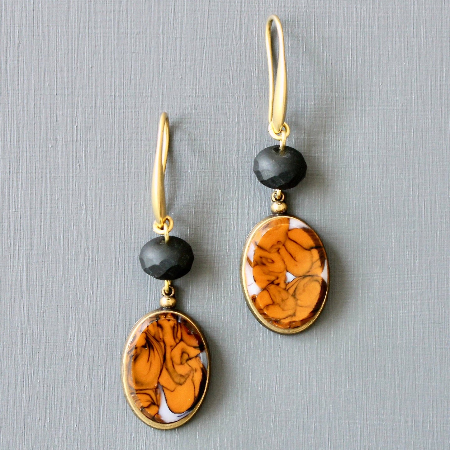 [David Aubrey Jewelry - JLTE15 vintage orange glass earrings], [Earrings], [David Aubrey Jewelry], [Plum Bottom].