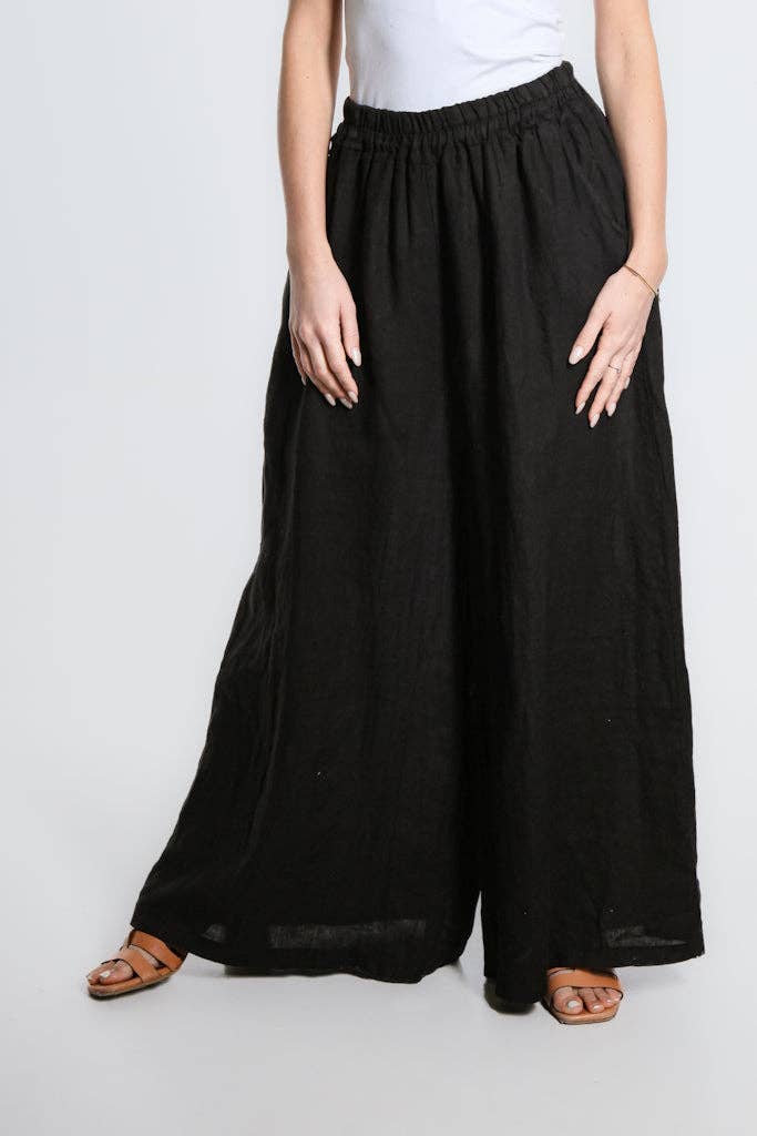 [TINA Stephens Italy/Tees By Tina - Angelena Linen Wide Leg Pant (PL187): 001 Black], [CLOTHING], [TINA Stephens Italy/Tees By Tina], [Plum Bottom].