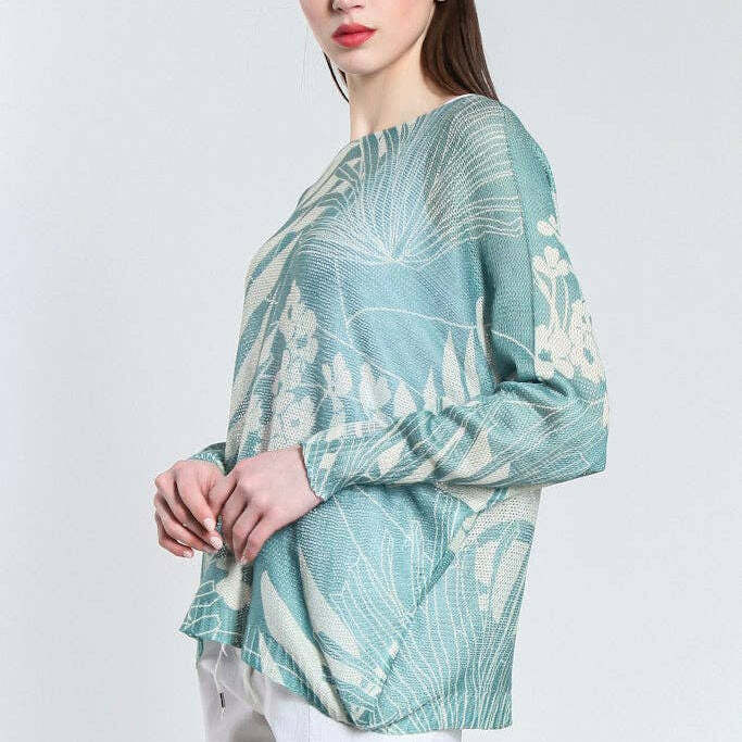 [TINA Stephens Italy/Tees By Tina - Palm Danielle LS Batwing Open Knit Sweater w/ Removable Line (BLS424P): 442 Aqua / One Size], [CLOTHING], [TINA Stephens Italy/Tees By Tina], [Plum Bottom].