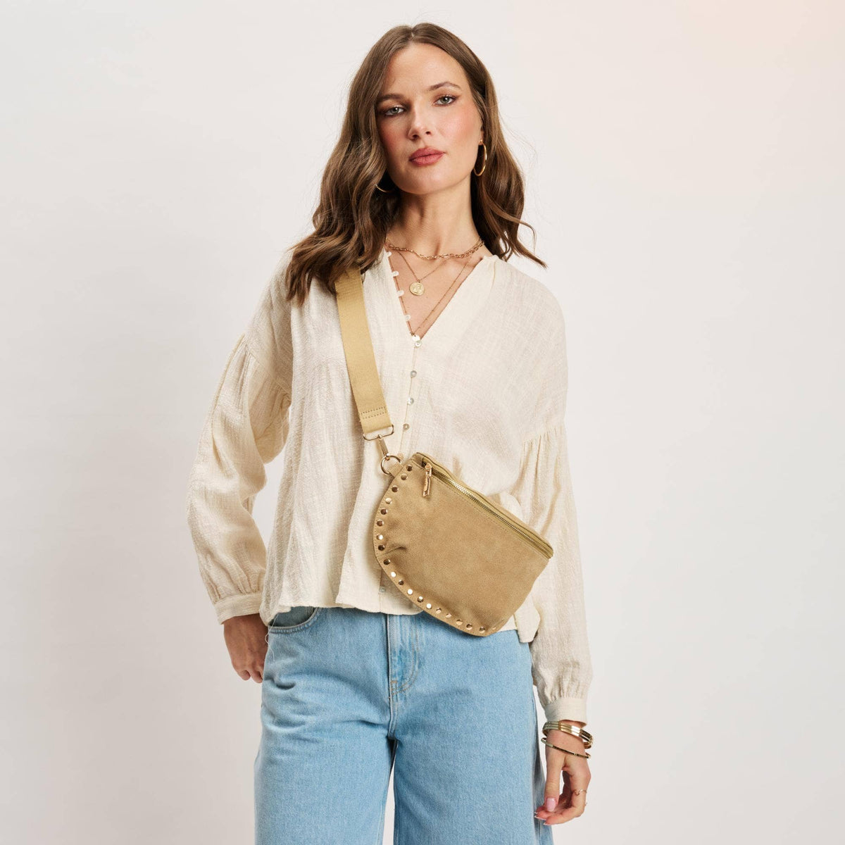 [Moda Luxe - Gizelle-Suede Belt Bag: Custard], [Handbag], [Moda Luxe], [Plum Bottom].