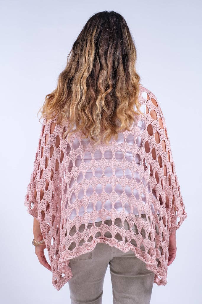 [TINA Stephens Italy/Tees By Tina - Oceana Circle Open Knit Topper (BQ904): 681 Blush], [CLOTHING], [TINA Stephens Italy/Tees By Tina], [Plum Bottom].