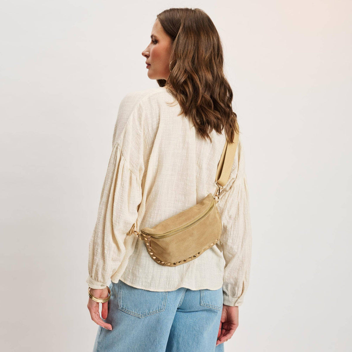 [Moda Luxe - Gizelle-Suede Belt Bag: Custard], [Handbag], [Moda Luxe], [Plum Bottom].