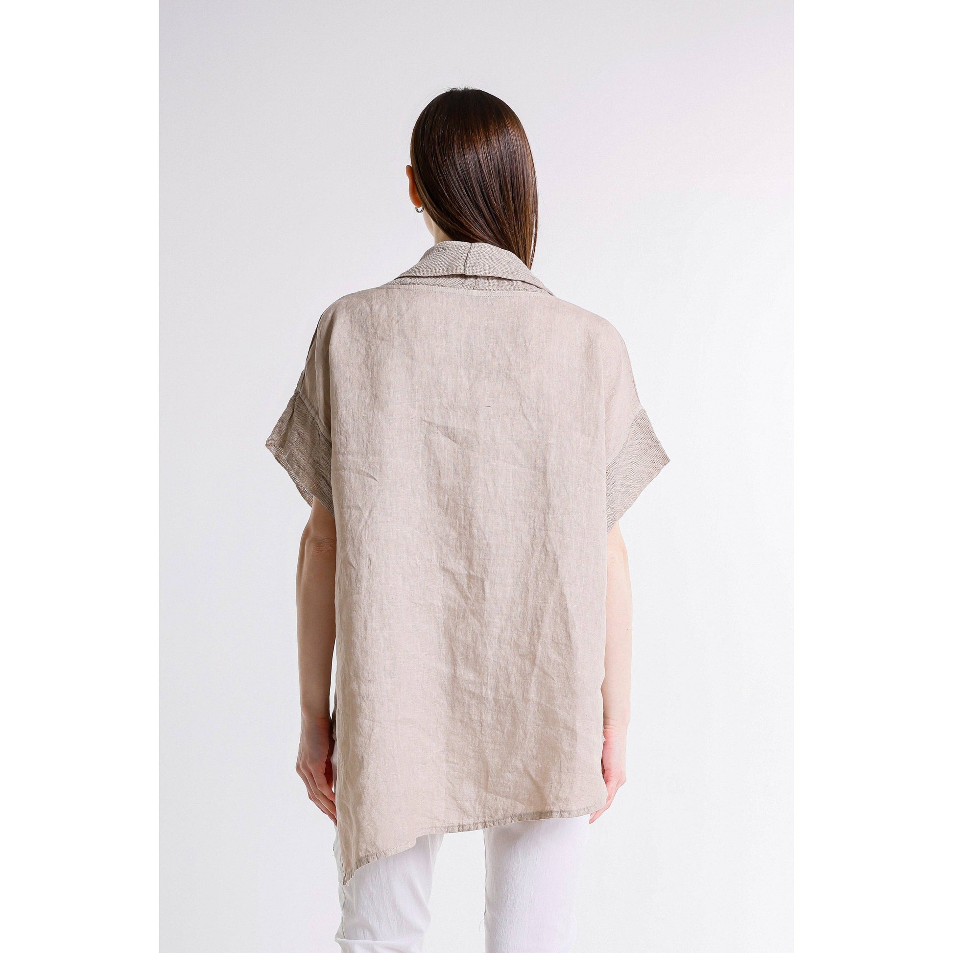 [TINA Stephens Italy/Tees By Tina - Cassidy Drape Neck Bubble Linen Top (BSS908): 286 Cashmere / One Size], [CLOTHING], [TINA Stephens Italy/Tees By Tina], [Plum Bottom].