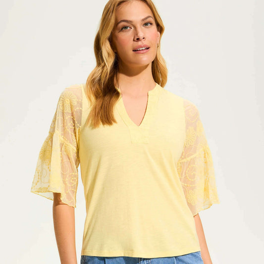 FDJ - 3/4 Mesh Bell Sleeve Top - Yellow, CLOTHING, FRENCH DRESSING JEANS, Plum Bottom