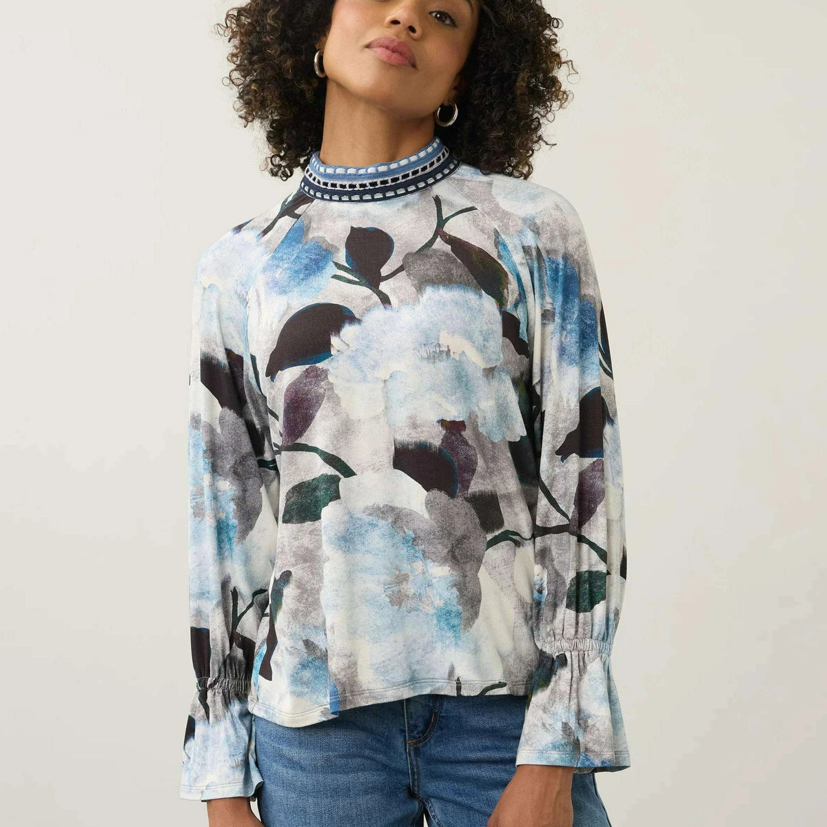 FDJ Bow Back Neck Top Blue De Winter Floral