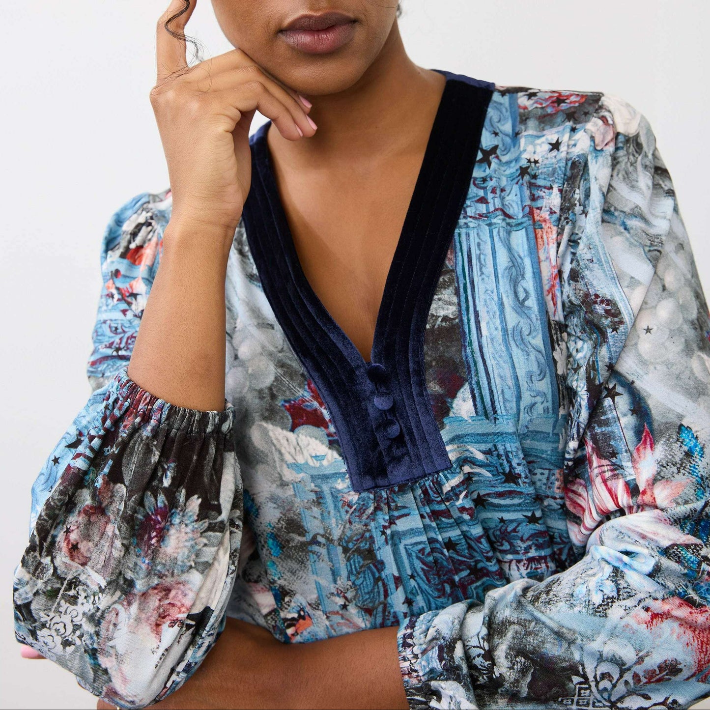 FDJ Long Sleeve V-Neck Top Indigo Gallery