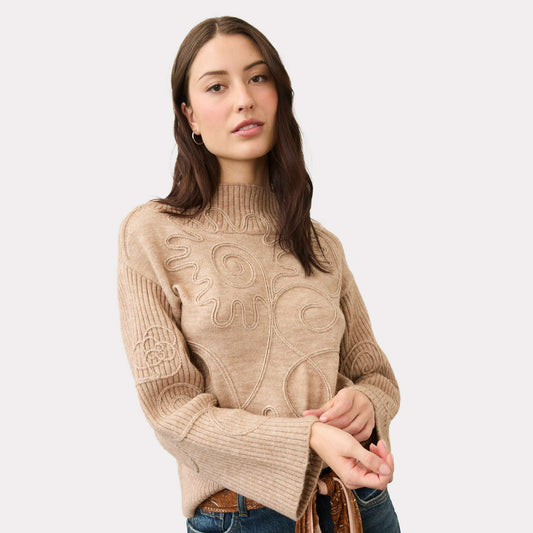 FDJ Mock Neck Embellished Sweater Light Caramel