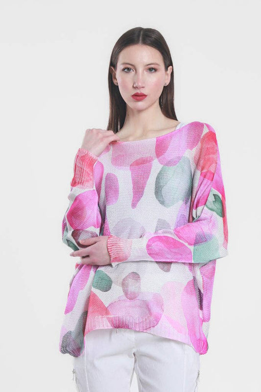 TINA Stephens Italy/Tees By Tina - Washed Dots Danielle Batwing Open Knit Sweater (BLS424D): 650 Pink