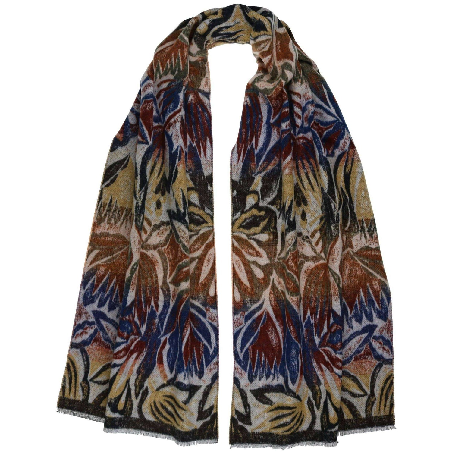 FRAAS - The Scarf Company - Artistic Leaves Recycled Cotton Cashmink Scarf: Gold, , FRAAS - The Scarf Company, Plum Bottom
