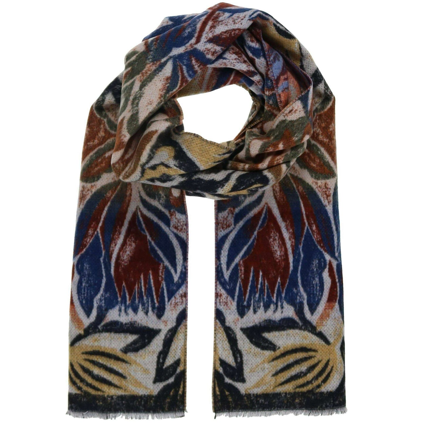 FRAAS - The Scarf Company - Artistic Leaves Recycled Cotton Cashmink Scarf: Gold, , FRAAS - The Scarf Company, Plum Bottom