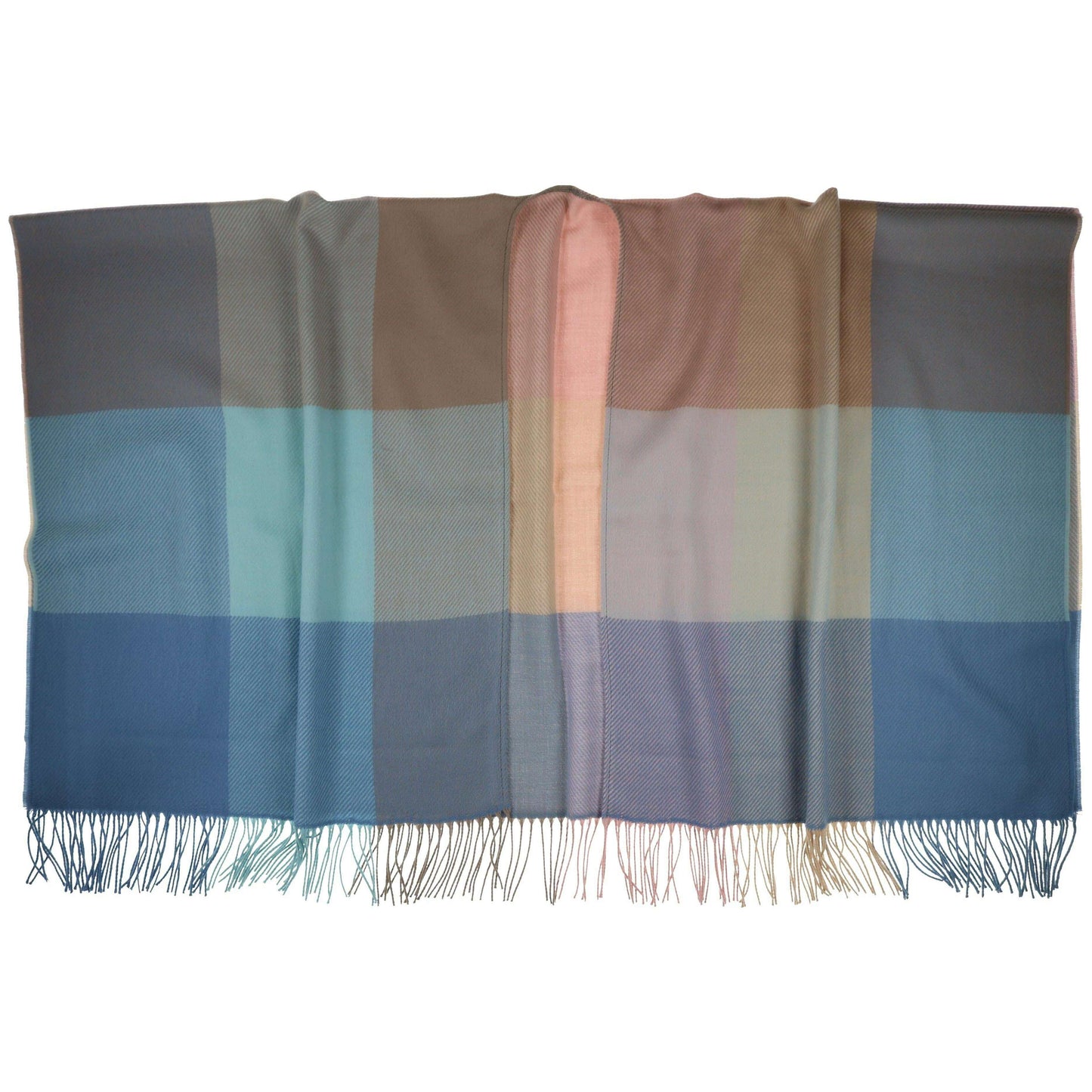FRAAS - The Scarf Company - Block Plaid Woven Ruana: Blue, , FRAAS - The Scarf Company, Plum Bottom