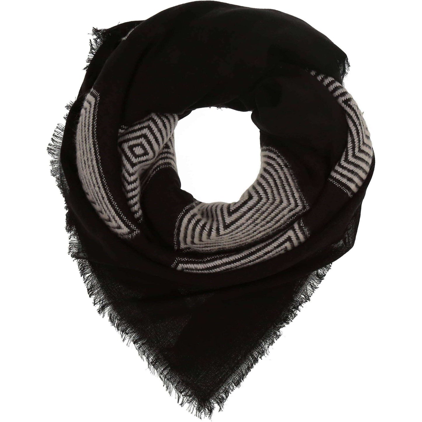 FRAAS - The Scarf Company - Sustainability Edition Geo Fils Coupé Recycled Square: Black white, , FRAAS - The Scarf Company, Plum Bottom