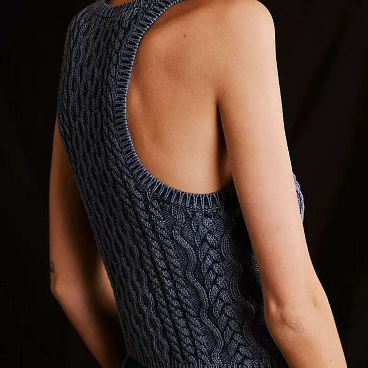 Free People - CABLE KNIT Sleeveless Knit - Chambray Sky, CLOTHING, Free People, Plum Bottom