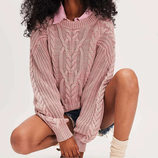 FREE PEOPLE - Frankie Cable Sweater - Misty Rose, Sweaters, Free People, Plum Bottom