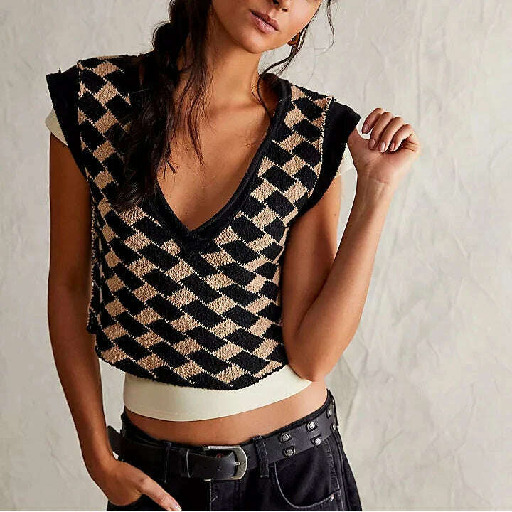 Free People - LOLA TOP - black & tan combo, Tops, Free People, Plum Bottom