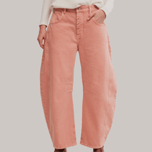 Plum Bottom FREE PEOPLE Good Luck mid-rise barrel jeans in desert petal pink with a relaxed slouchy fit