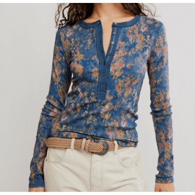 FREE PEOPLE Jamie Henley Printed Floral Navy Haze