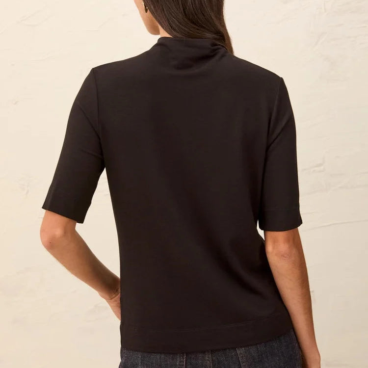 TRIBAL Funnel Neck Elbow Sleeve Knit Top Black