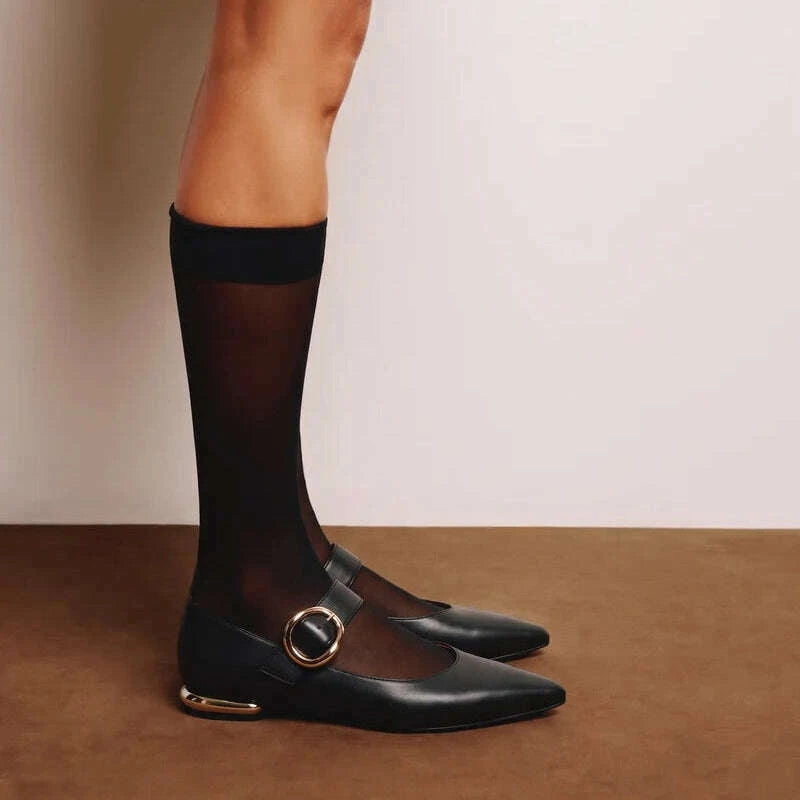 GIOSEPPO Black Leather Ballet Flat with Buckle