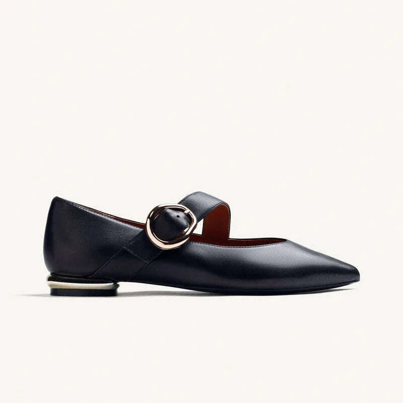 GIOSEPPO Black Leather Ballet Flat with Buckle