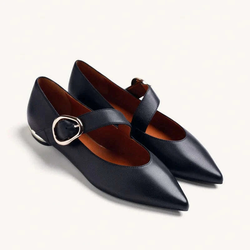 GIOSEPPO Black Leather Ballet Flat with Buckle