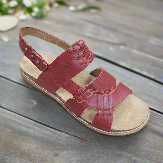 HALSA - BELLA - Red Leather, Sandals, HALSA, Plum Bottom